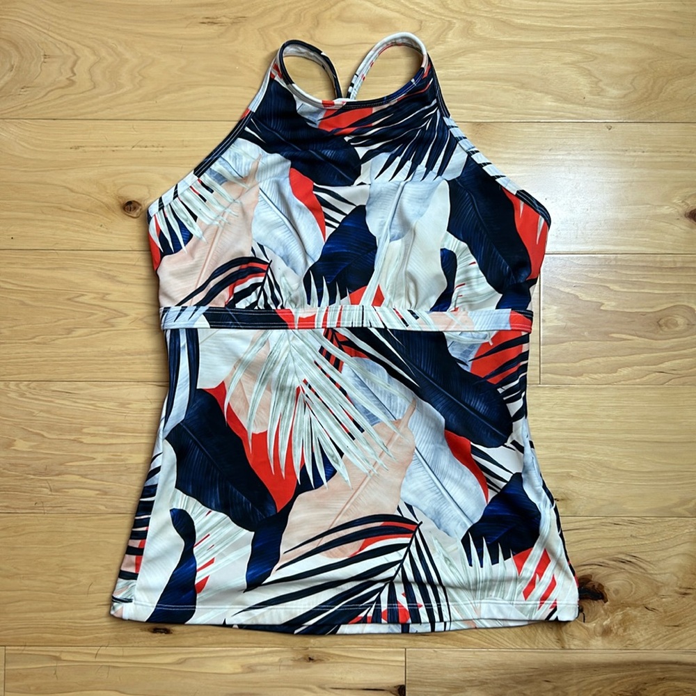 Athleta Orange and Blue Bikini Top High-Neck Halter